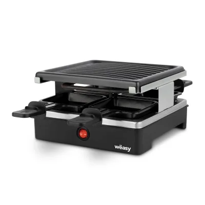 Wëasy Raclette Gerät und Grill LUGA40, 4 Personen, Antihaftbeschictung, 600 W,  Edelstahl, schwarz
