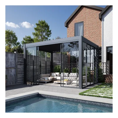 Weide Glasschiebetür Schiebepaneel Für Pergola Slim Frame Alu Anthrazit4 Meter Anthrazit