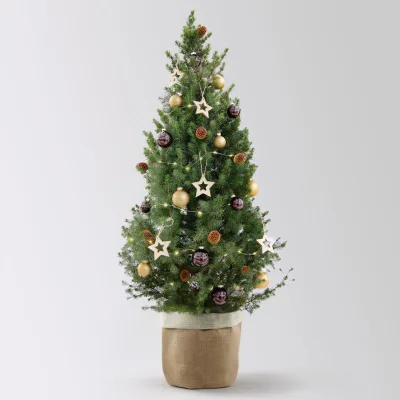 Weihnachtsbäumchen inkl. Deko, braun-gold, Jutesack natur-weiß, Höhe 120 cm