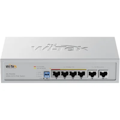 Wi-Tek WI-PS206S (V2) PoE-Switch 6 Ports 4 Ports PoE 250 m Desktop Wand