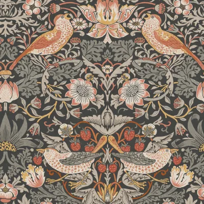 William Morris at Home Vliestapete Schwarz, Rot 52x1000 cm