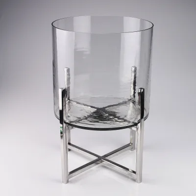 Windlicht, silber, Edelstahl, Glas