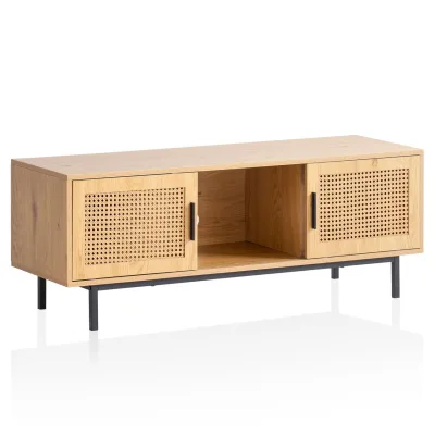 Wohnling Lowboard 120 cm TV Schrank Holz Eiche Fernsehkommode Wiener Geflecht