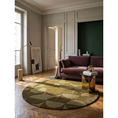 Wollteppich geometrisch Olivgrün Ø160 cm - DEBEN   Kadima Design