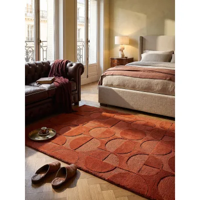 Wollteppich Hoch-Tief geometrisch Terrakotta 120 x 170 cm   Kadima