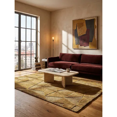 Wollteppich Hoch-Tief Ocker 200 x 290 cm - DEBEN   Kadima Design