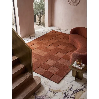 Wollteppich kariert Terrakotta 160 x 230 cm - DEBEN   Kadima Design