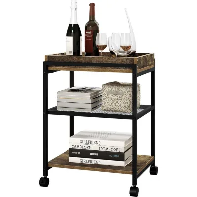 Woltu Beistelltisch, Dunkelbraun, Schwarz 41.5x51.5x28.5 cm