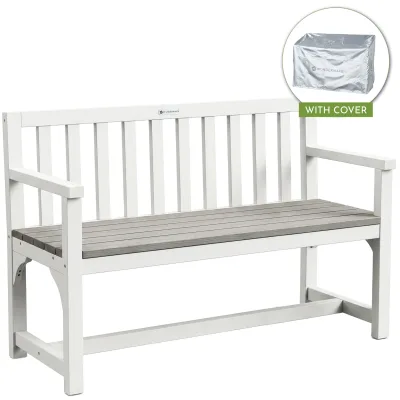 WONDERMAKE® Gartenbank Holz wetterfest mit Abdeckung, 2-Sitzer Holzbank modern, Parkbank Sitzbank massiv Garten Outdoor, Naturholz Massivholz, weiß grau