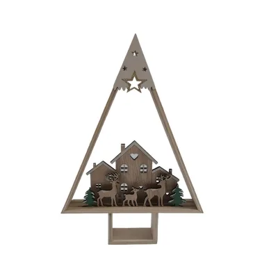 X-Mas Dekohäuschen Grün, Natur, Weiß, Gold 22x34x4 cm