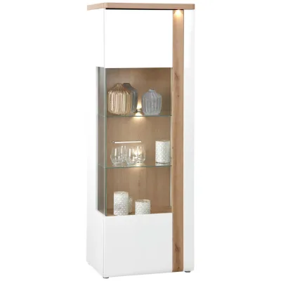 XXXLutz Vitrine Eiche, Weiß Hochglanz 66.5x196x43.2 cm