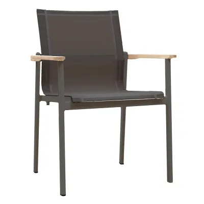 Zebra Enox Sessel Aluminium pulverbeschichtet graphite, AL recyceltes Teak gebürstet, Textilen Batyline ebony, stapelbar