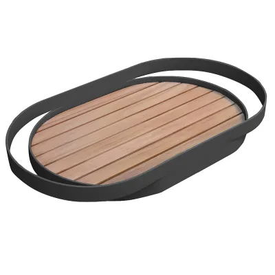 Zebra Give Tablett graphite Gestell Aluminium, pulverbeschichtet in der Farbe graphite, Teakholz