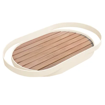 Zebra Give Tablett light taupe Gestell Aluminium, pulverbeschichtet in der Farbe light taupe, Teakholz