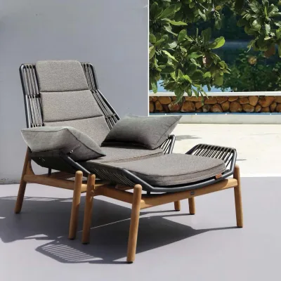 Zebra Pollux Lounge Casual Sessel mt Hocker, Teak gebürstet, Aluminium graphite und Rope brown brushed