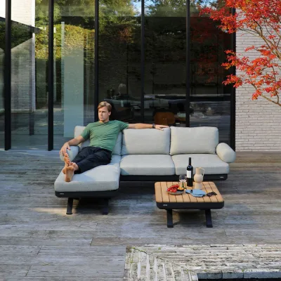 Zebra Sky Lounge 3-Sitzer Set camden grey mit Hocker und Lounge Tisch Platte Teak
