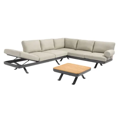 Zebra Sky Lounge 3-Sitzer Set camden grey mit Lounge Tisch Platte Teak