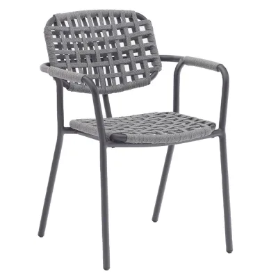 Zebra Stapelsessel Costa graphite/grey Aluminium pulverbeschichtet graphite, Olefin-Ropegeflecht grey, 15 mm (flach)