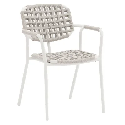 Zebra Stapelsessel Costa white/sand Aluminium pulverbeschichtet white, Olefin-Ropegeflecht sand, 15 mm (flach)