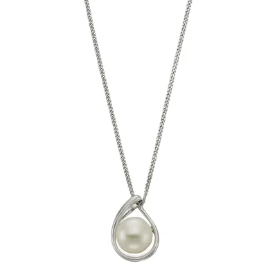 Zeeme Pearls Halskette Silber 925 rhodiniert 45cm mit einer weißen Perle 9-9,5mm