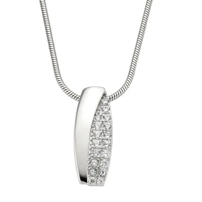 Zeeme Silber Halskette Silber 925 rhodiniert mit Zirkonia weiß